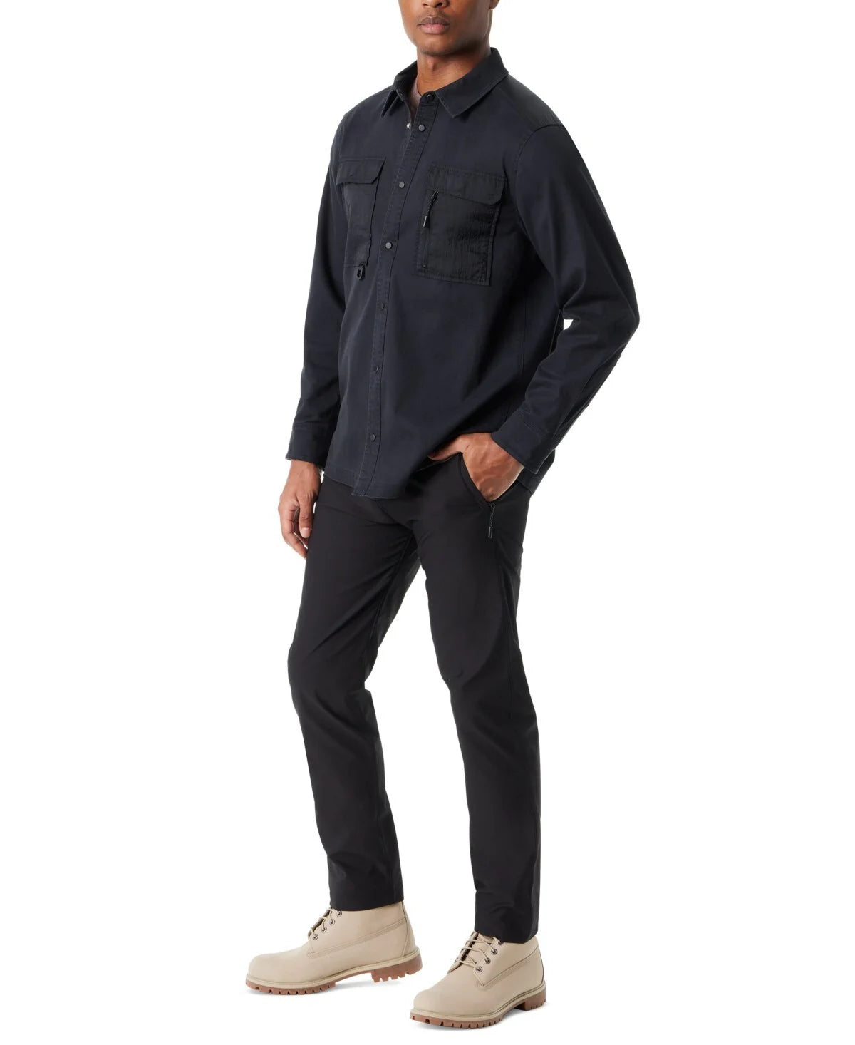 BASS OUTDOOR Men's Stretch Snap-Button Front Shirt Jacket  Black Beauty Size L