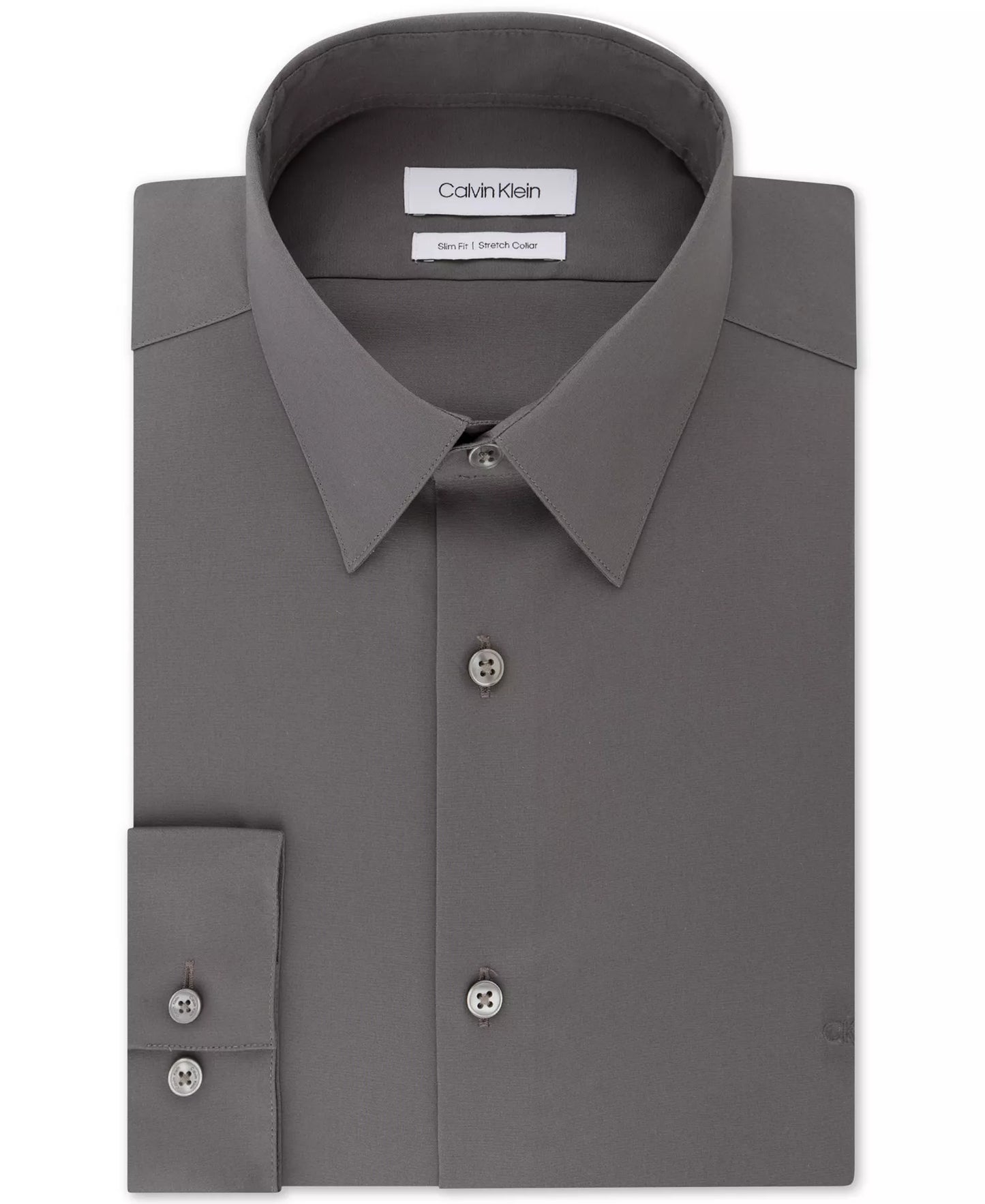 Calvin Klein Men's Slim-Fit Stretch Monogram Dress Shirt  Gray Shadow Size M