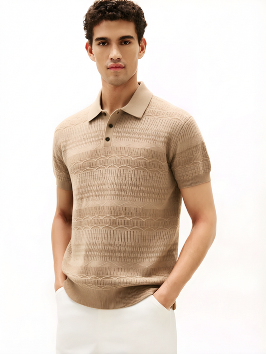 Frye Men's Mixed Texture Polo Shirt  Cornstarch Size M