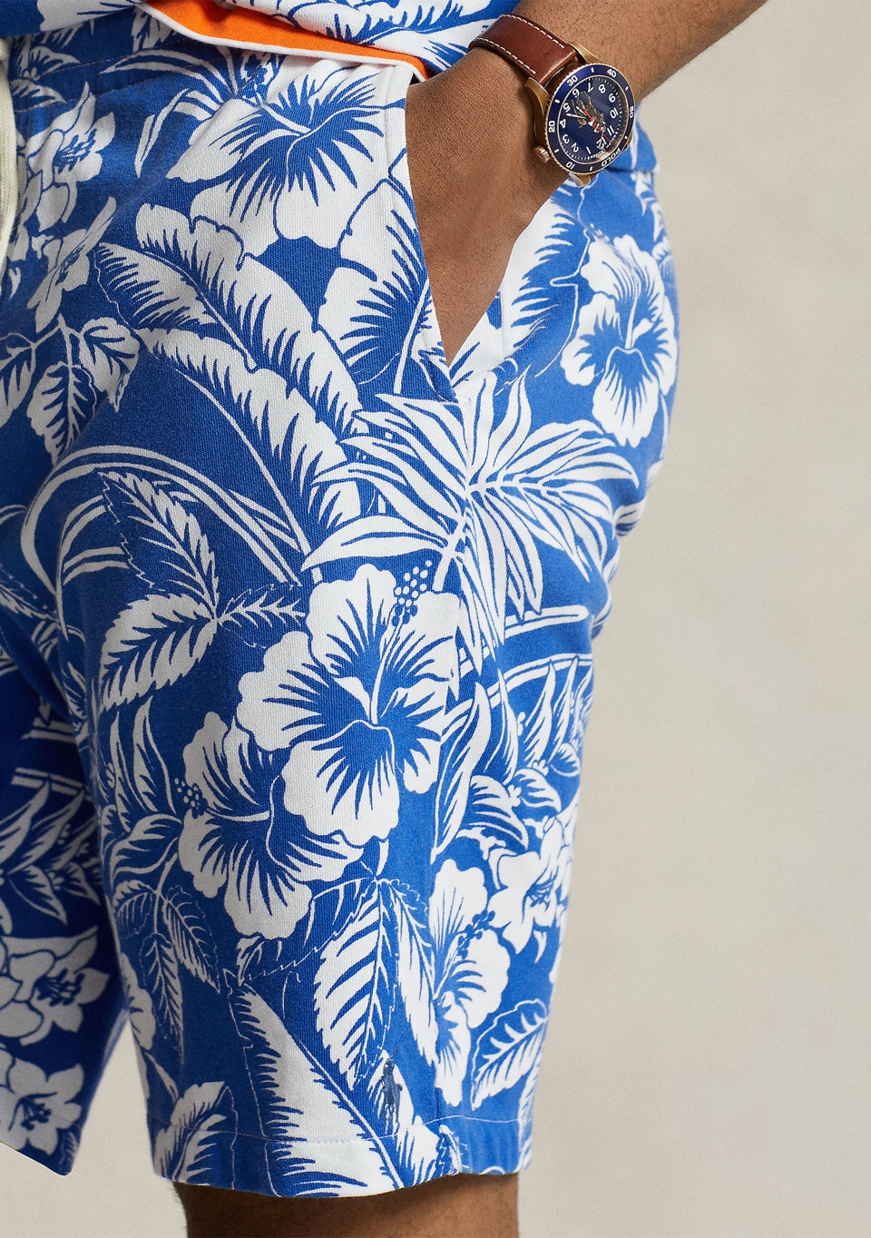 Polo Ralph Lauren Men's Monstera Print Spa Terry Shorts  Blue/White Size M