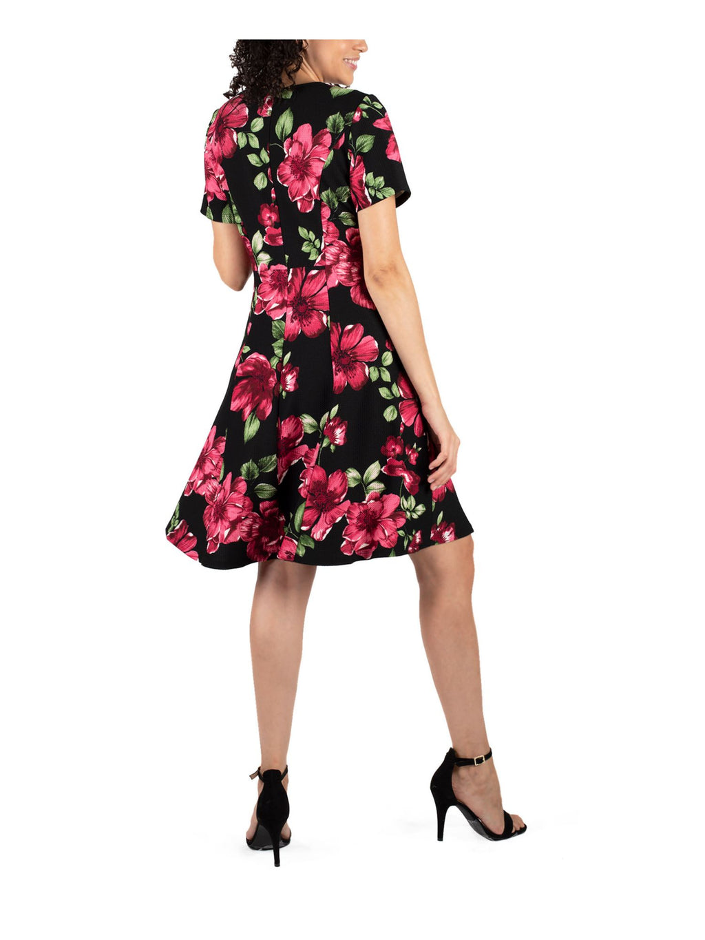 Signature by Robbie Bee Women's Petites Floral-Print Fit & Flare Dress Color Black Multi Size PS