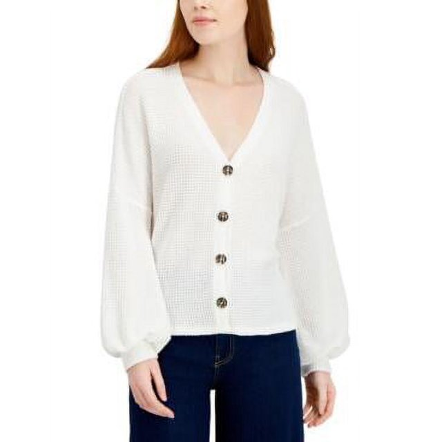 Hooked Up by IOT Juniors Blouson-Sleeve Cardigan  Color White Size M