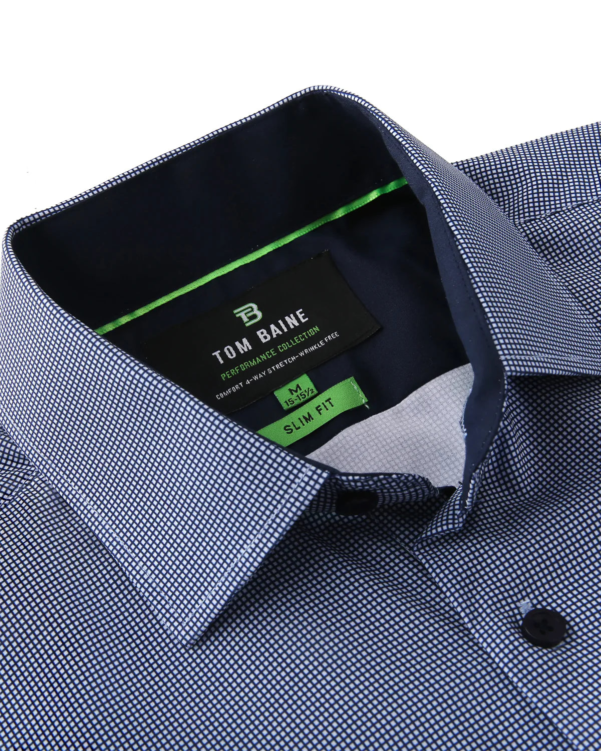 Tom Baine Men's Slim Fit Performance Long Sleeve Mini Plaid Shirt   Navy Size L