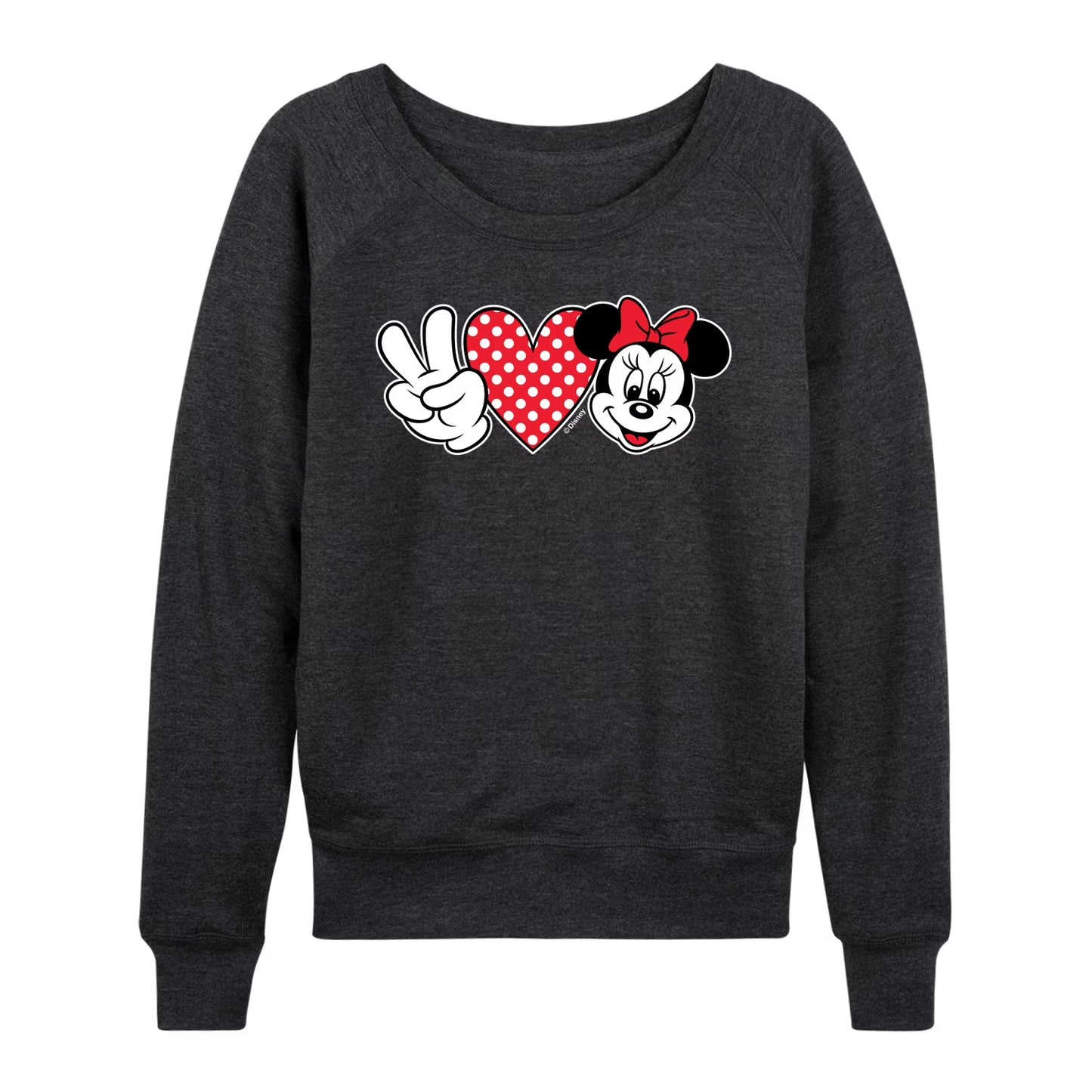 DISNEY Women's Plus Peace Love Minnie French Terry Pullover  Charcoal Size 2XW (No Tag)