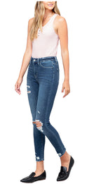 FLYING MONKEY Women's High Rise Distressed Crop Skinny Jeans  Color Medium Blue Size 28