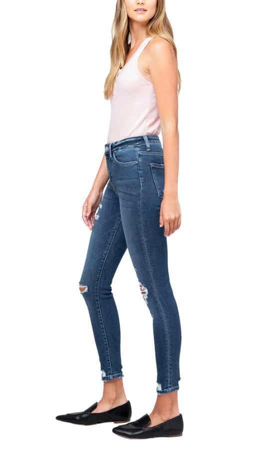 FLYING MONKEY Women's High Rise Distressed Crop Skinny Jeans  Color Medium Blue Size 28