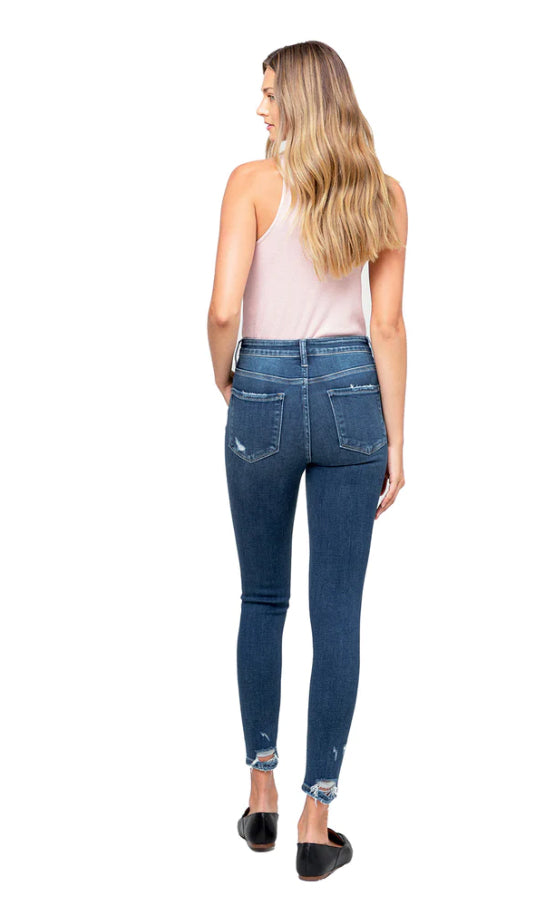 FLYING MONKEY Women's High Rise Distressed Crop Skinny Jeans  Color Medium Blue Size 28