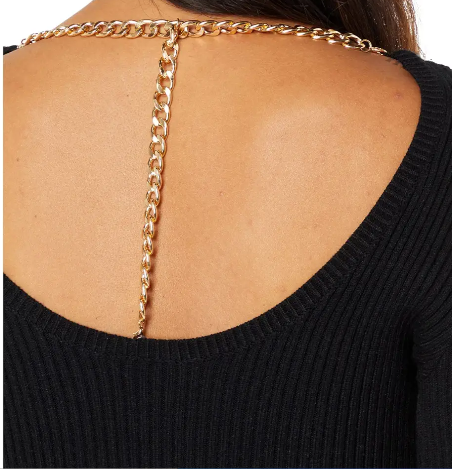 ASTR Women's The Label Elson Cropped Chain-Back Sweater  Color Black Size XS