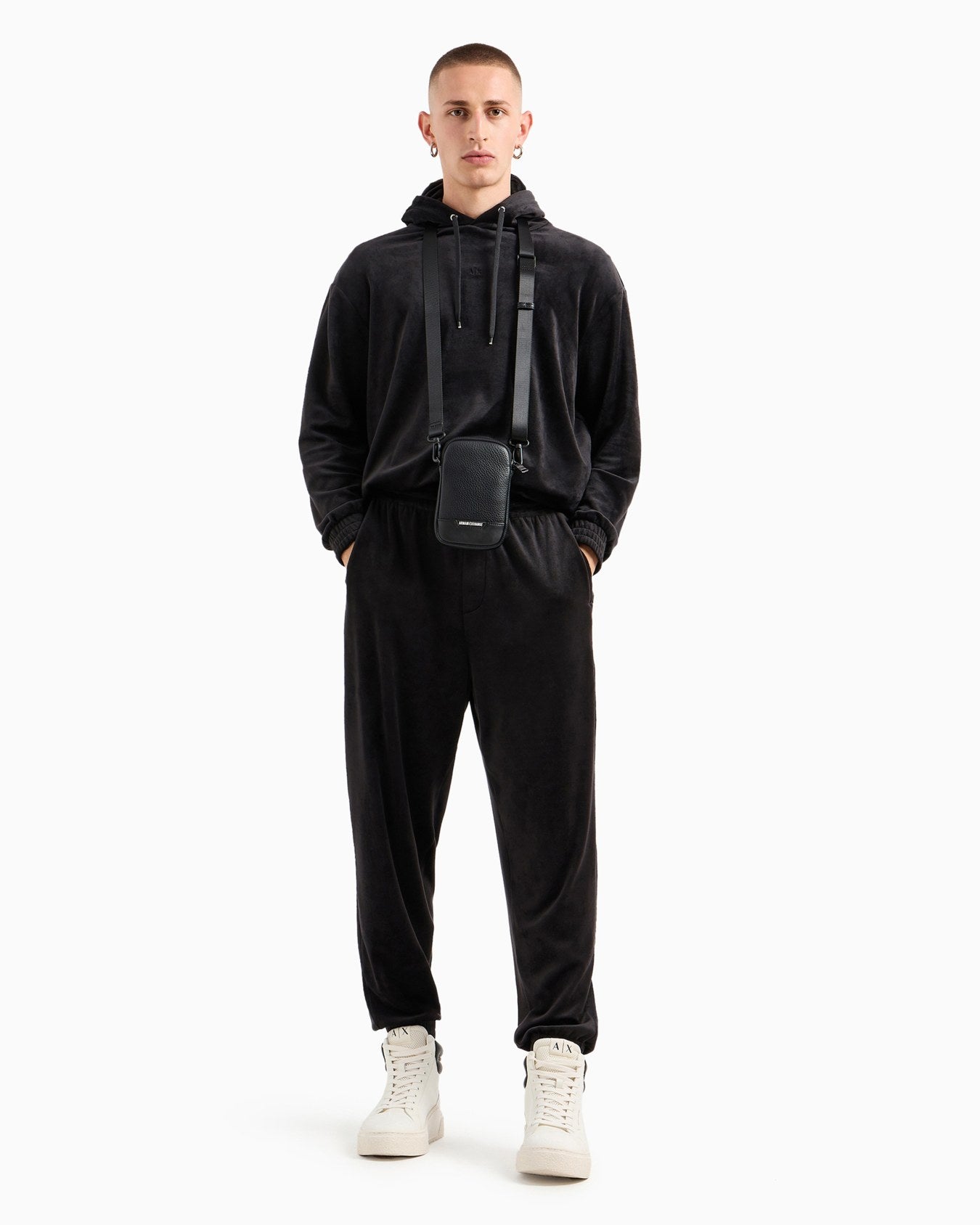 AX Armani Exchange Men's Oversized Velour Jogger Trousers  Black Size M
