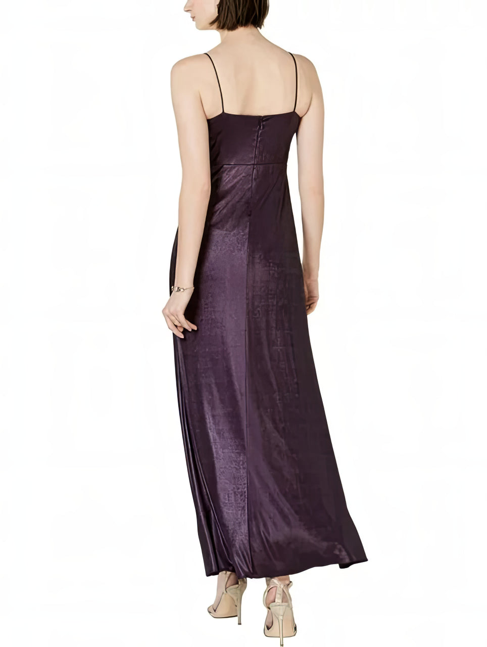 Adrianna Papell Allover Jersey Metallic Heather Knotted Gown  Color Aubergine Size 18