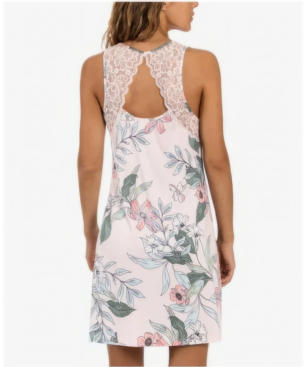 Linea Donatella Women's Vivienne Floral-Print Lace-Back Nightgown  Color Pink Size L