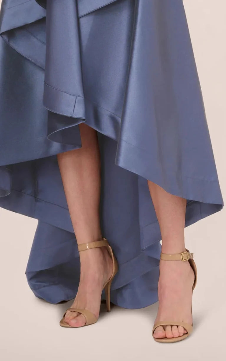 Adrianna Papell High-Low Mikado Gown  Blue Frost Size 4
