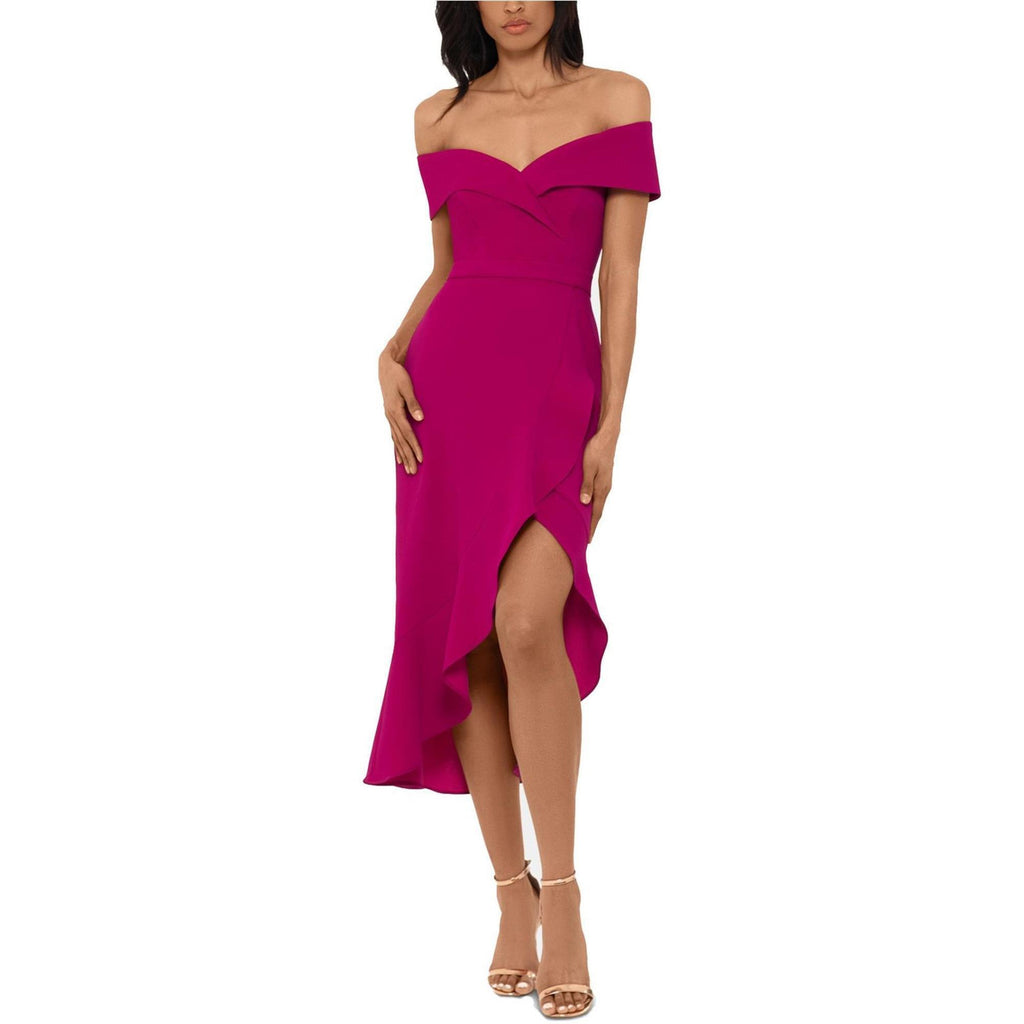 XSCAPE Women's Ruffle Flounce Midi Dress  Color New Fushia Size 6