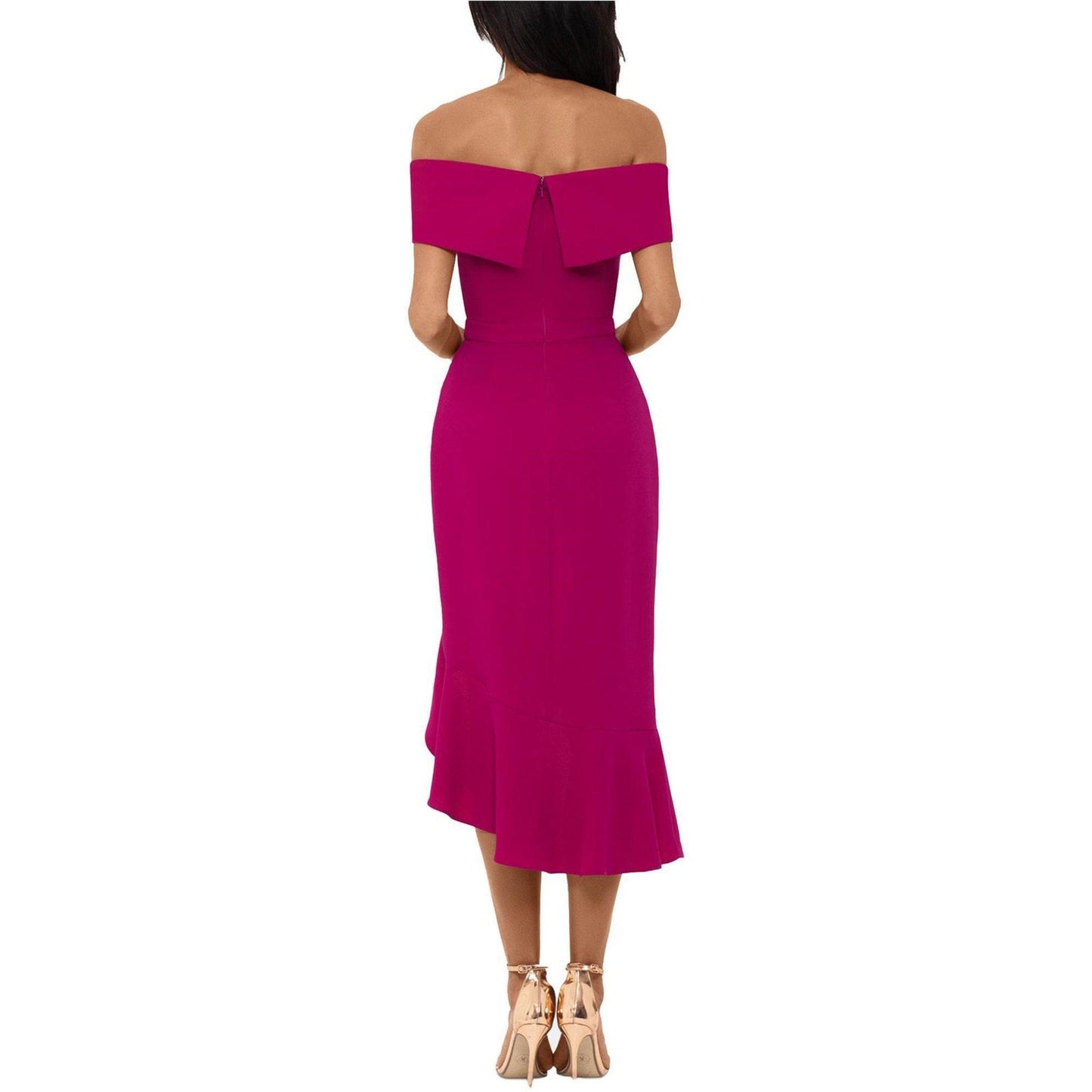 XSCAPE Women's Ruffle Flounce Midi Dress  Color New Fushia Size 6
