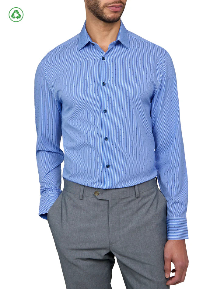 ConStruct Men's Slim-Fit Stripe Dot Performance Dress Shirt  Blue Size XL 17/17.5