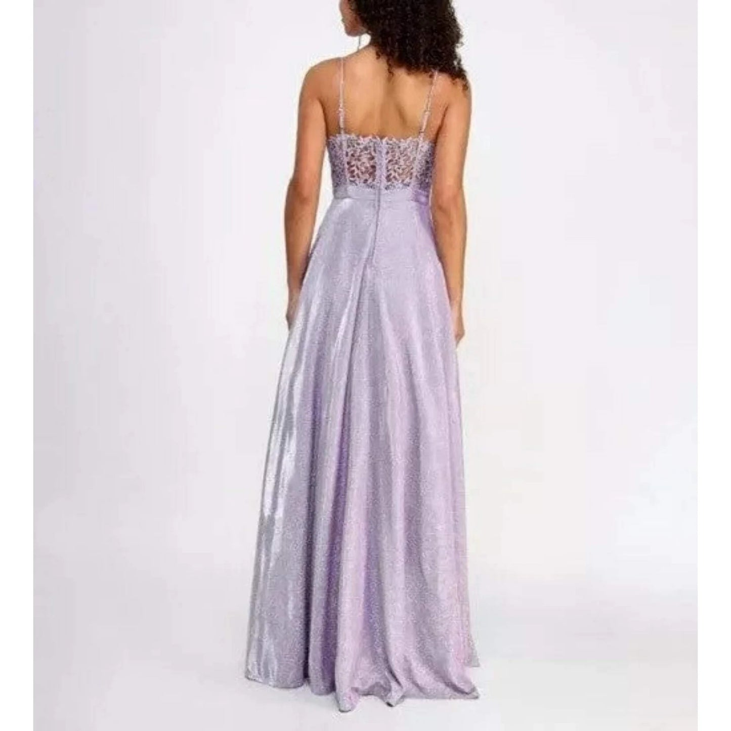 City Studios Juniors Sleeveless Glitter Lace-Back Evening Dress  Lavender Size 5/6