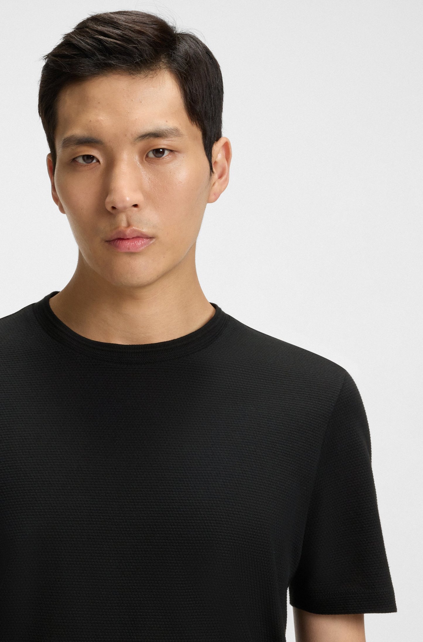 Hugo Boss Men's Bubble-Jacquard Structure Cotton Blend T-Shirt  Black Size L