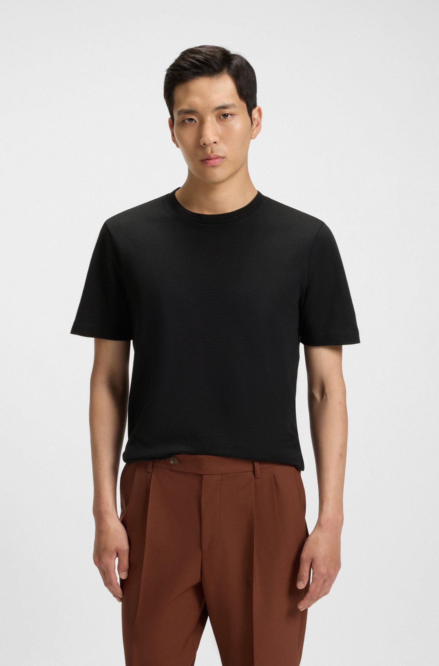 Hugo Boss Men's Bubble-Jacquard Structure Cotton Blend T-Shirt  Black Size L