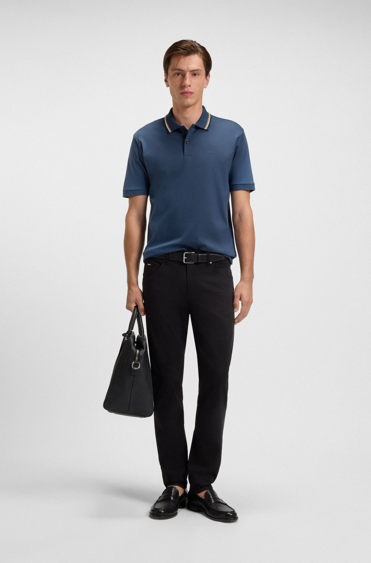 Hugo Boss Men's Striped-Collar Slim-fit Logo Polo Shirt  Blue Size M