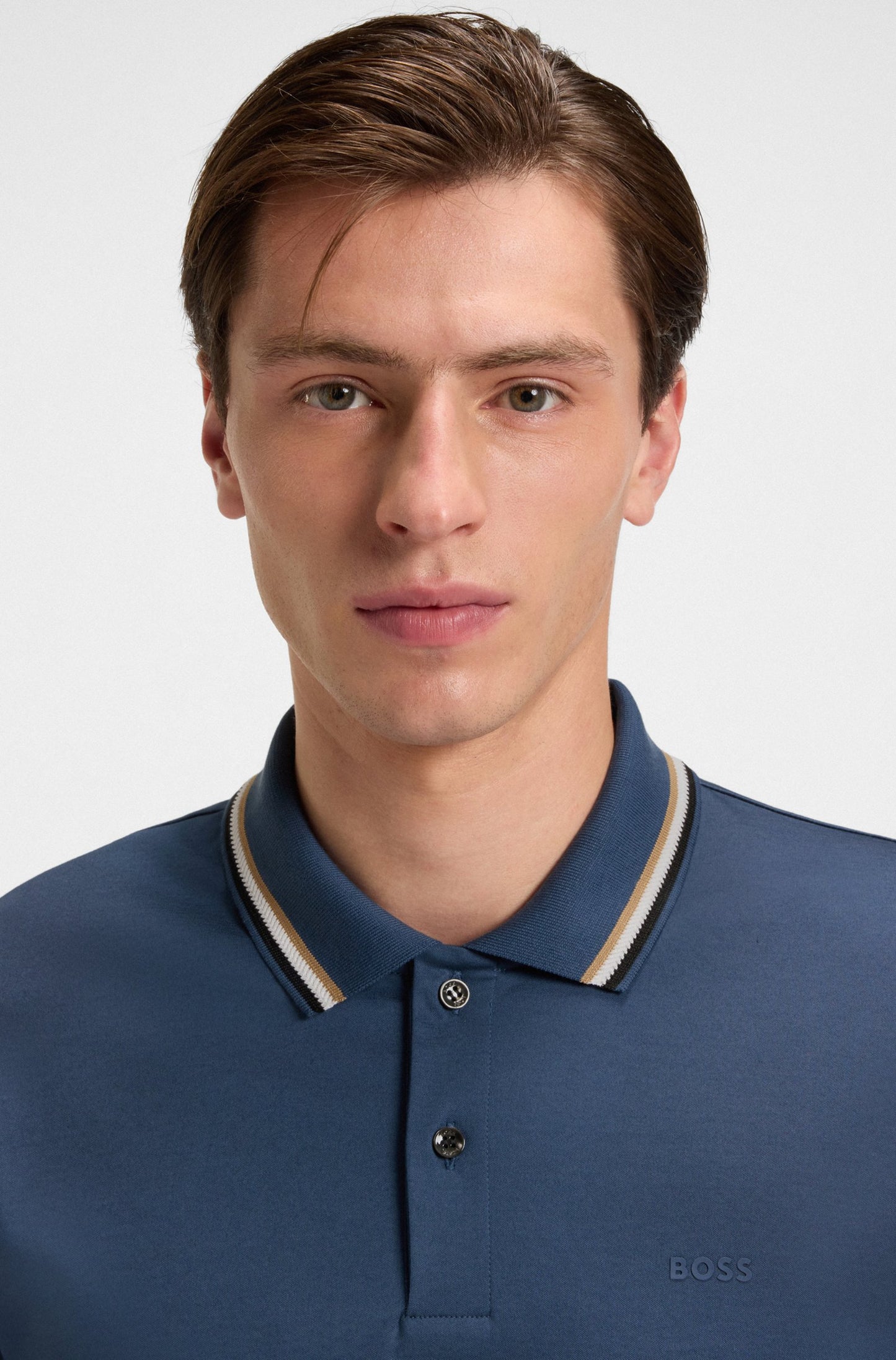 Hugo Boss Men's Striped-Collar Slim-fit Logo Polo Shirt  Blue Size M