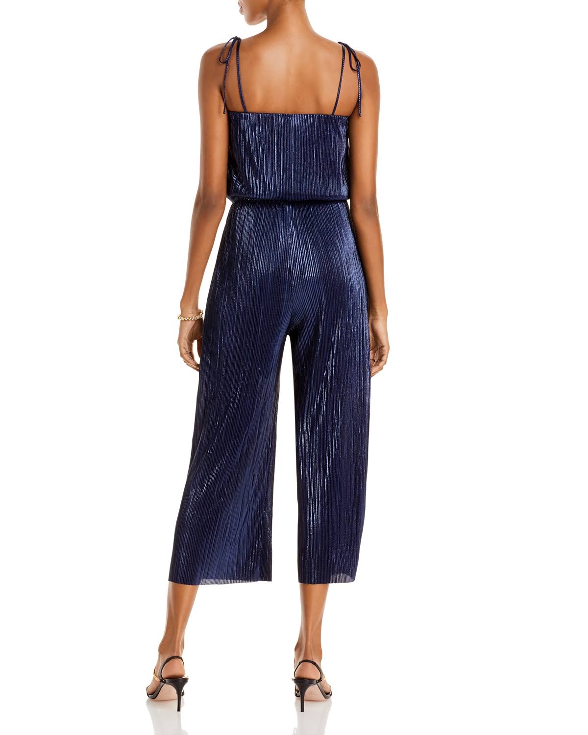 AQUA Women's Halter Cropped Shine Jumpsuit  Color Navy Size L