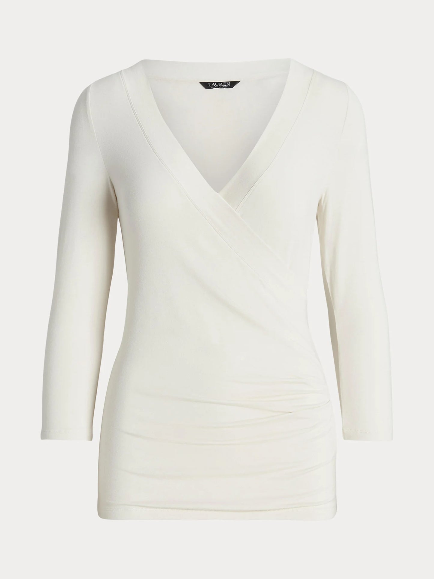 Lauren Ralph Lauren Women's Slim Fit Jersey Wrap Blouse  Color Mascarpone Cream Size XS