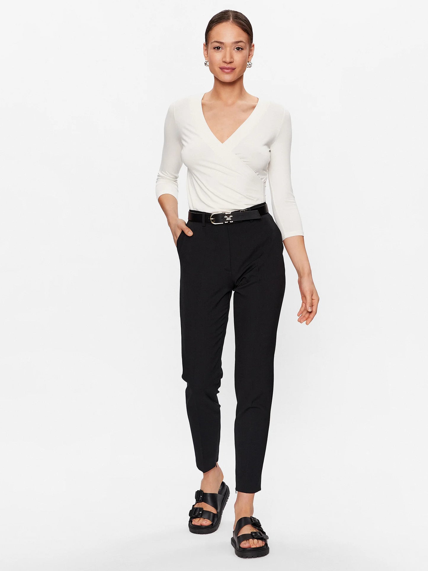 Lauren Ralph Lauren Women's Slim Fit Jersey Wrap Blouse  Color Mascarpone Cream Size XS