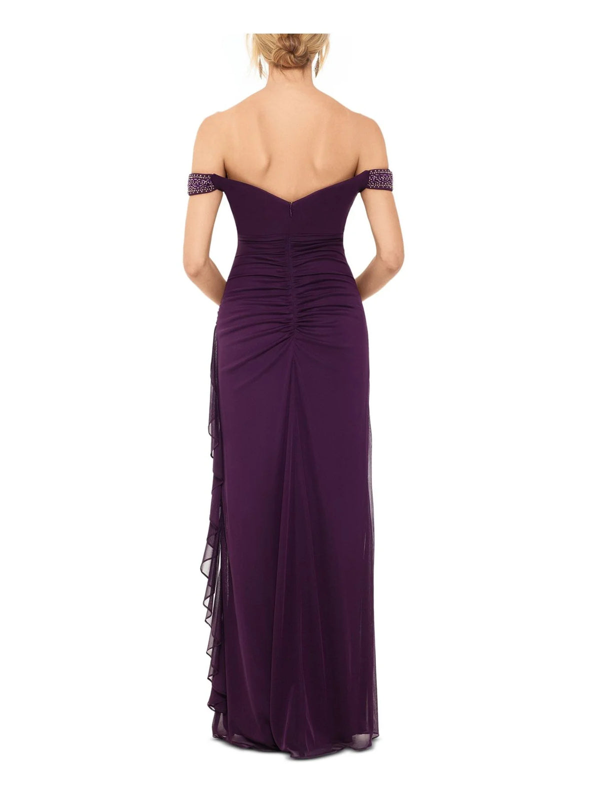 Betsy & Adam Sleeveless Off Shoulder Maxi Sheath Evening Dress Color Purple Size 16