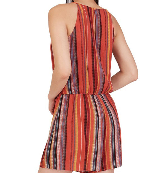 BCX Juniors Sedona Striped Romper  Color Red Stripe Size XL