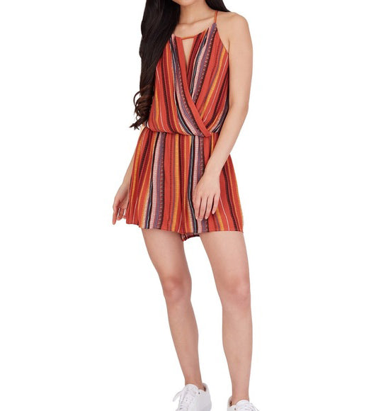 BCX Juniors Sedona Striped Romper  Color Red Stripe Size XL