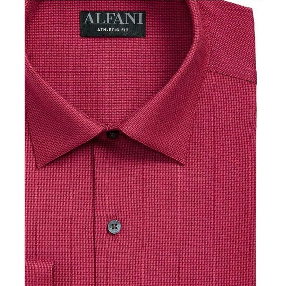 Alfani Men's Athletic Fit Twill Textured Shirt  Color Red Size 16/16.5 34/35