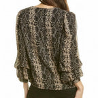 Vince Camuto Women's Billowing Sleeve Snake Blouse  Color Rich Black Size XS