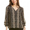 Vince Camuto Women's Billowing Sleeve Snake Blouse  Color Rich Black Size XS