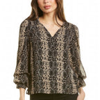Vince Camuto Women's Billowing Sleeve Snake Blouse  Color Rich Black Size XS