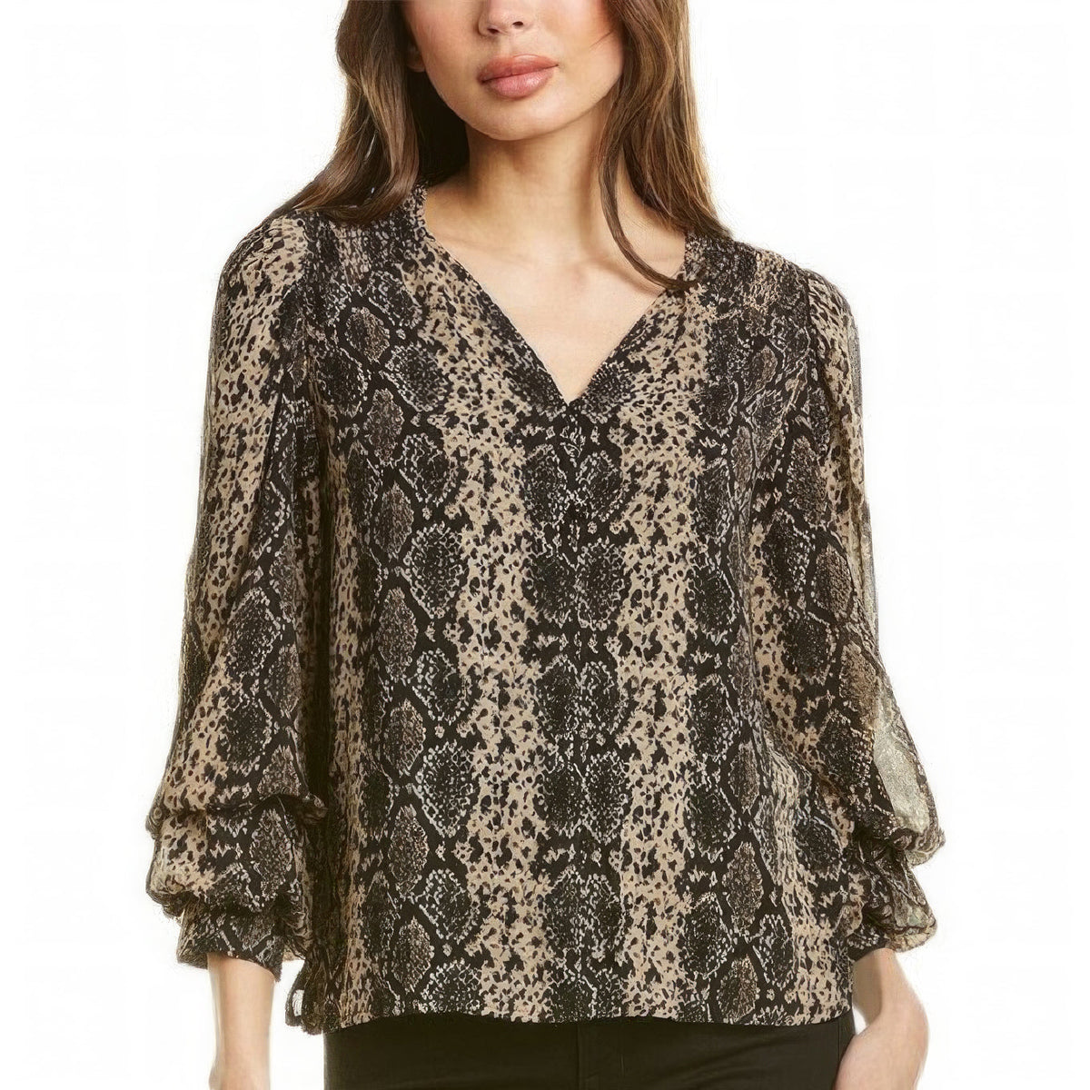 Vince Camuto Women's Billowing Sleeve Snake Blouse  Color Rich Black Size XS