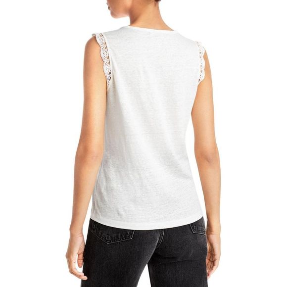 Aqua Women's Waverly White Linen Lace Trim Tank Top  Color White Size S