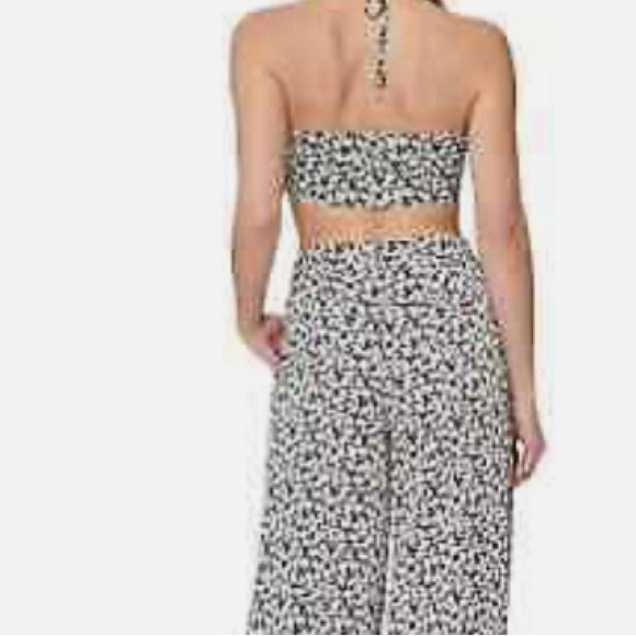 Bar III Sofia Richie Floral Print Satin Bralette Bandeau Top  Color White/Black Size XL