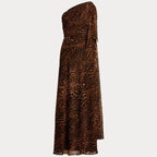Lauren Ralph Lauren Ocelot-Print One-Shoulder Gown  Color Brown/Tan Multi Size 16