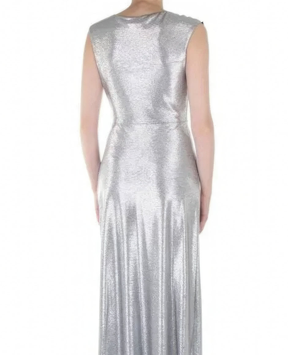 Lauren Ralph Lauren Bow-Trim Metallic Gown  Color Dark Gray/Silver Size 12