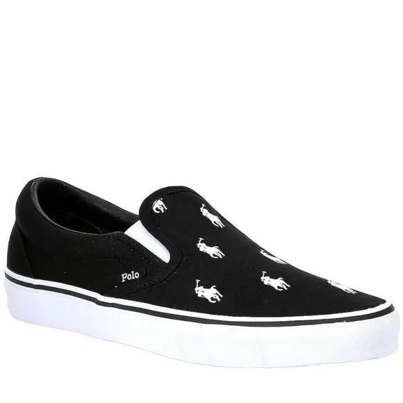 Polo Ralph Lauren Mens Keaton Allover Pony Slip-On Sneaker  Color Black/White Size 8