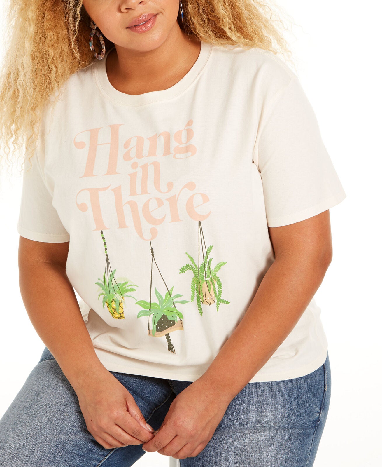 Mighty Fine Women's Plus Hang In There Cropped T-Shirt   Color Off White Size 3X