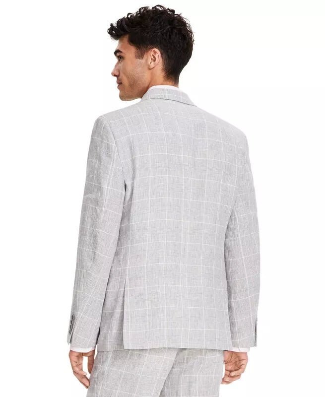Bar III Men's Slim-Fit Linen Suit Jacket  Color Grey Plaid Size 36R