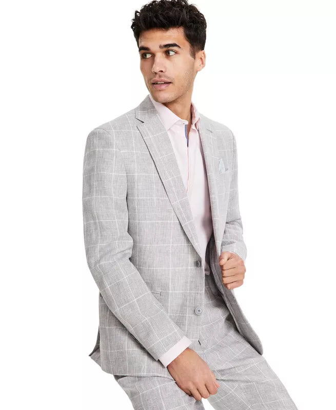 Bar III Men's Slim-Fit Linen Suit Jacket  Color Grey Plaid Size 36R