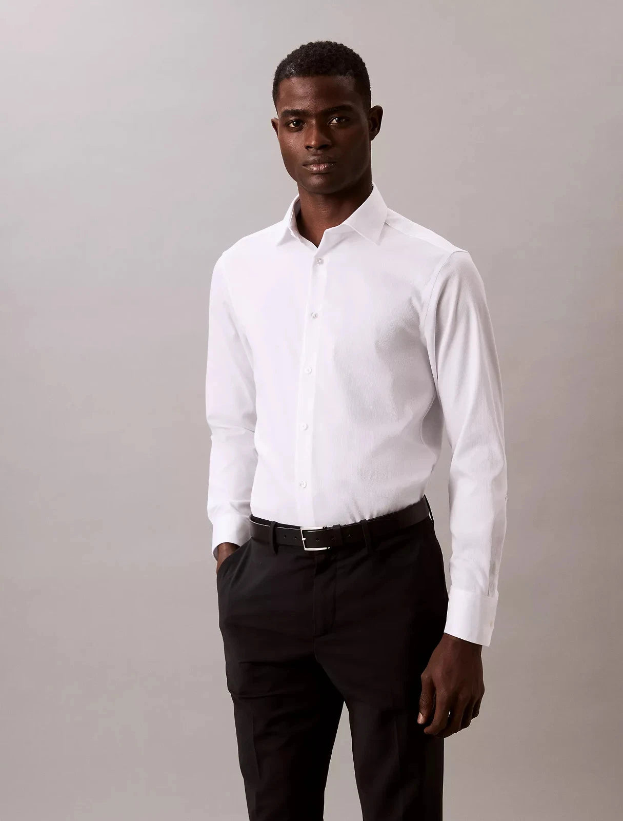 Calvin Klein STEEL+ Men's Solid Slim Fit Button-Down Shirt  White 17 32/33