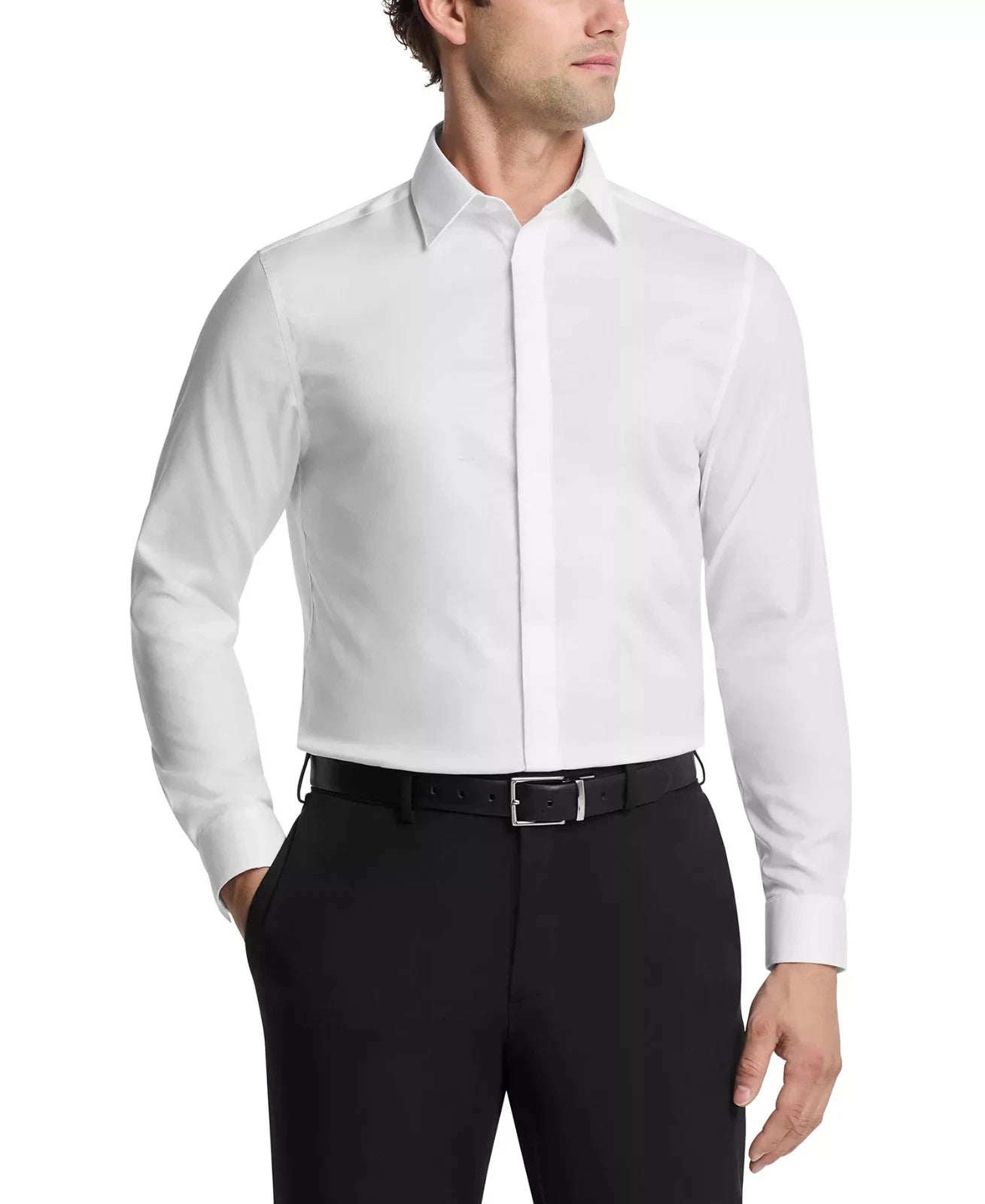 Calvin Klein STEEL+ Men's Regular-Fit Stretch Dress Shirt  White 17.5 34/35