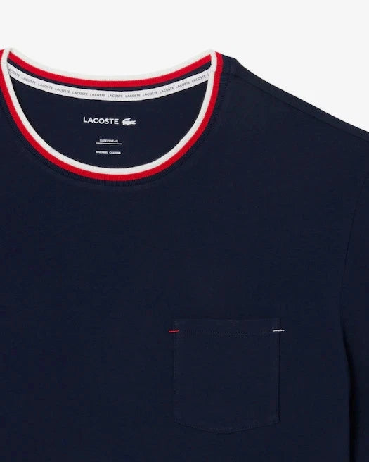 Lacoste Men's Contrast Neck Pajama Top  Navy Size 2XL