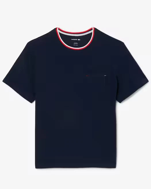 Lacoste Men's Contrast Neck Pajama Top  Navy Size 2XL