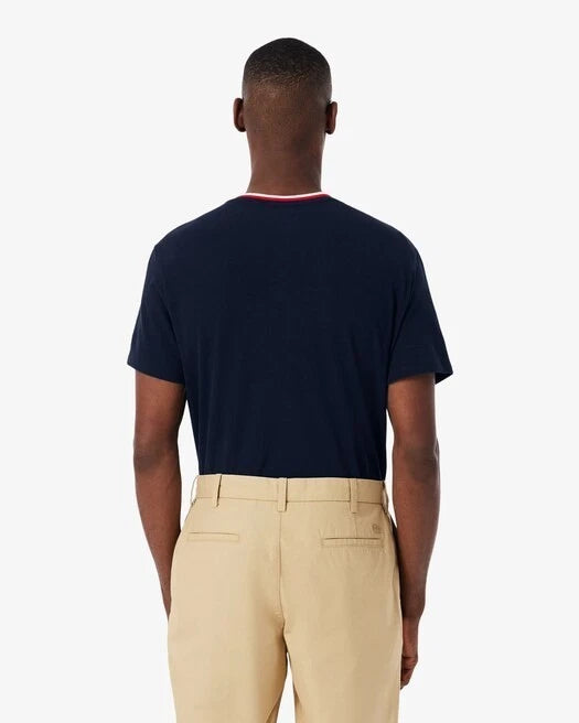 Lacoste Men's Contrast Neck Pajama Top  Navy Size 2XL