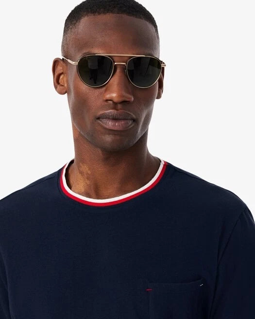 Lacoste Men's Contrast Neck Pajama Top  Navy Size 2XL