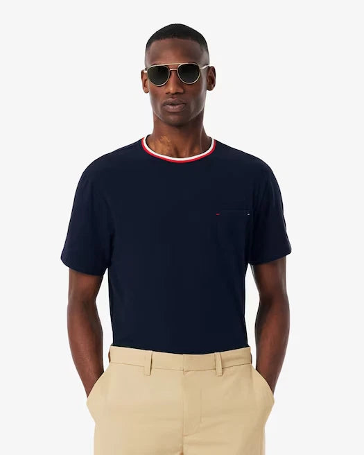 Lacoste Men's Contrast Neck Pajama Top  Navy Size 2XL